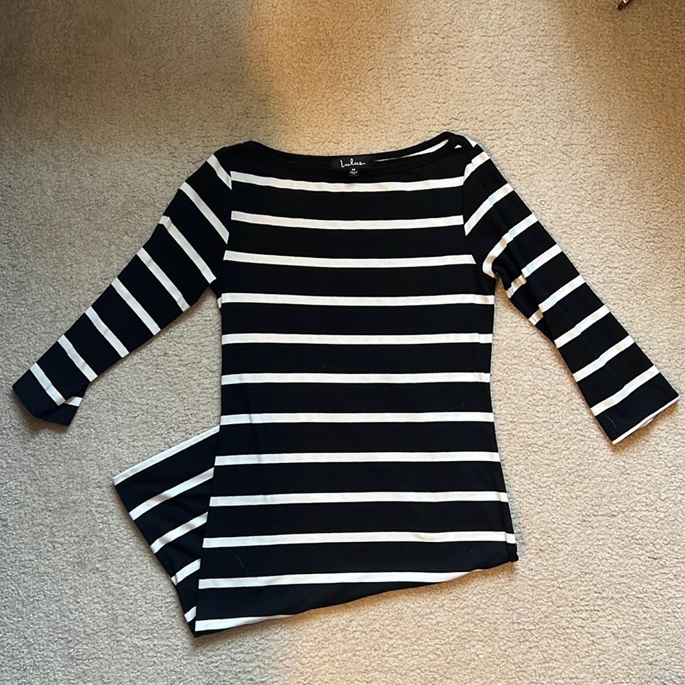 3/4 sleeve striped fitted dress
